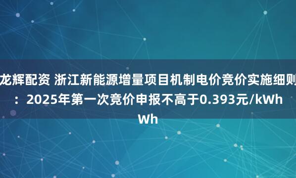 龙辉配资 浙江新能源增量项目机制电价竞价实施细则：2025年第一次竞价申报不高于0.393元/kWh